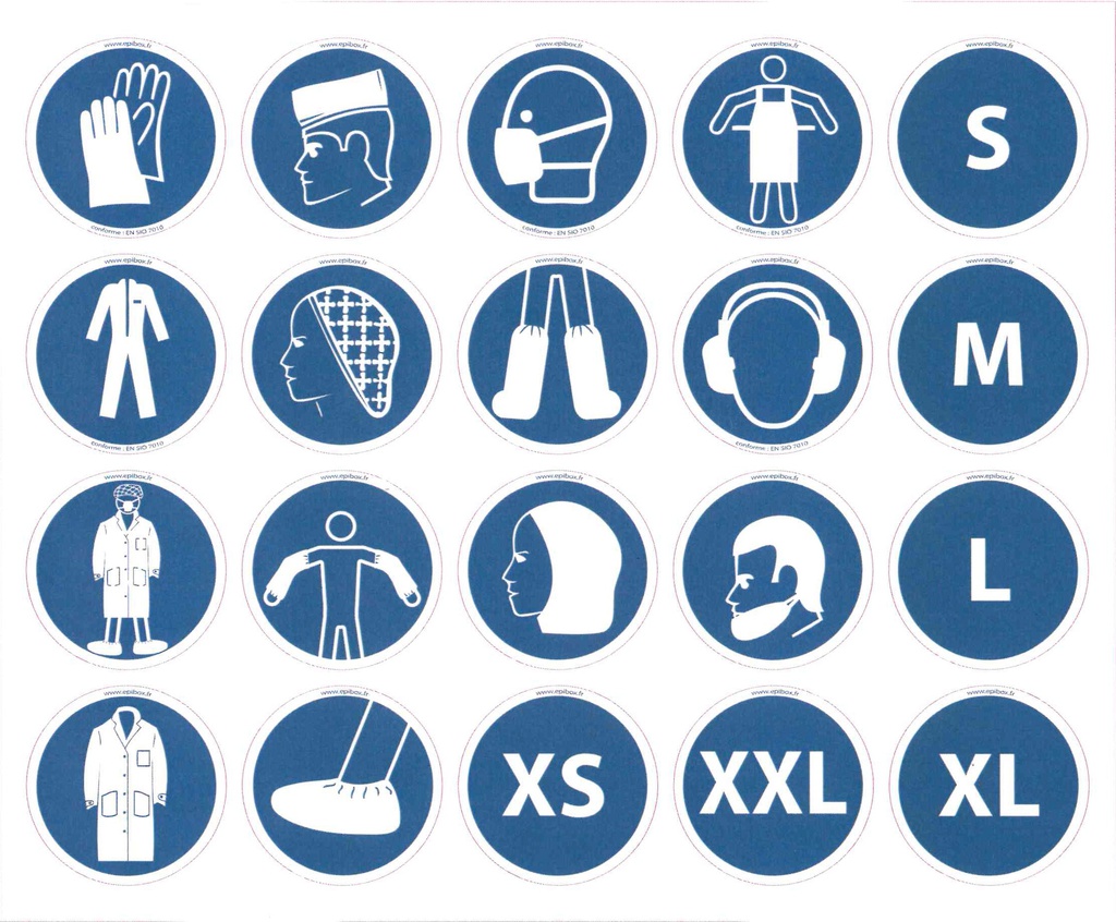 3 sheets of 20 stickers PPE pictograms